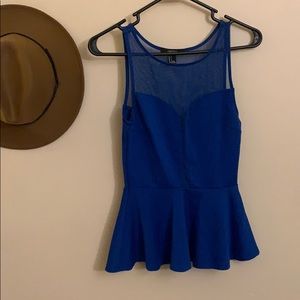 Cute Blue Peplum Forever 21 Mesh Neck Tank